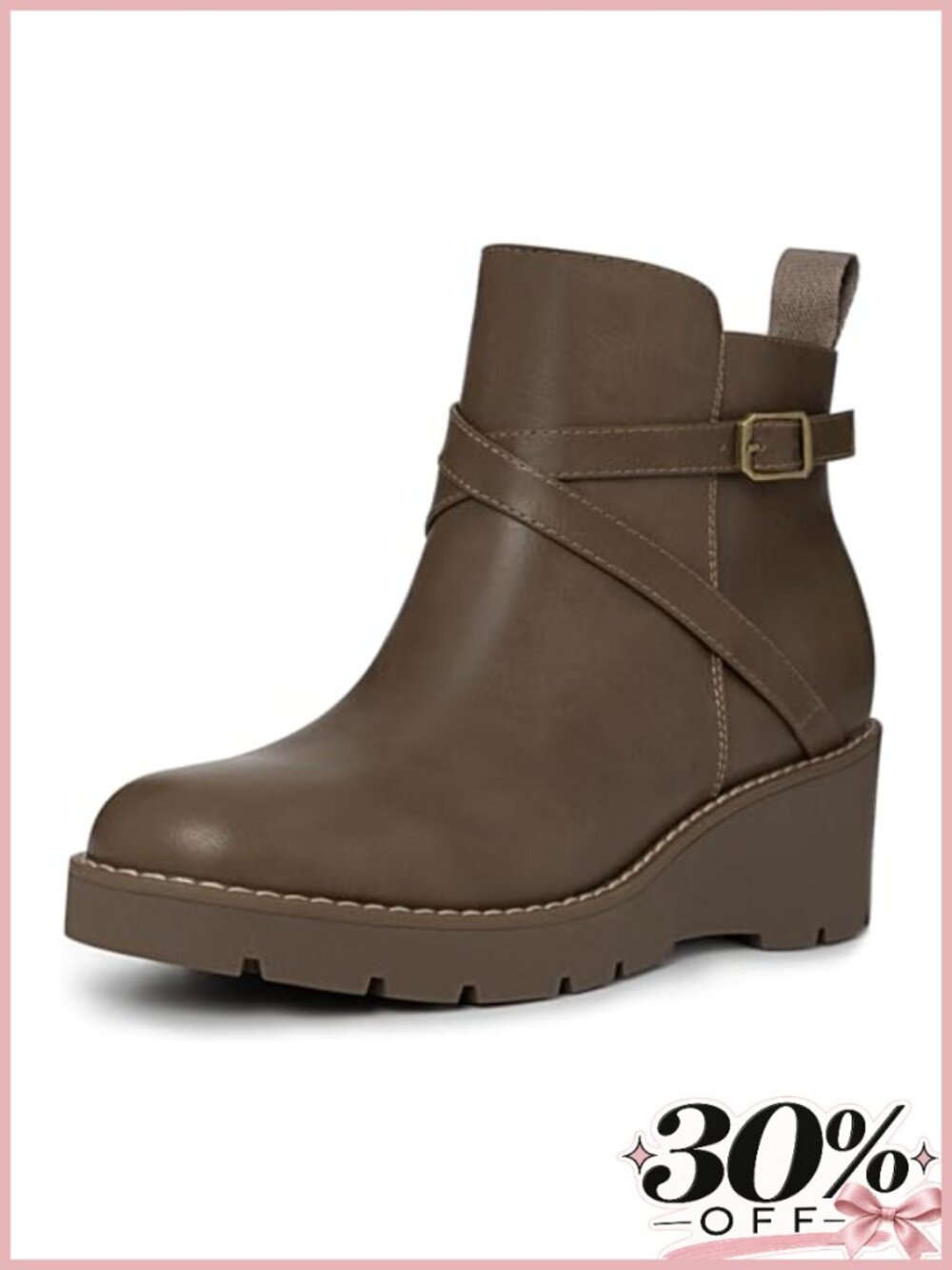 Women's Wedge Ankle Boots Platform Lug Sole Buckle Short Booties Side Zipper